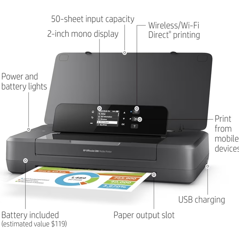 HP OfficeJet 200 Mobile Printer - Black